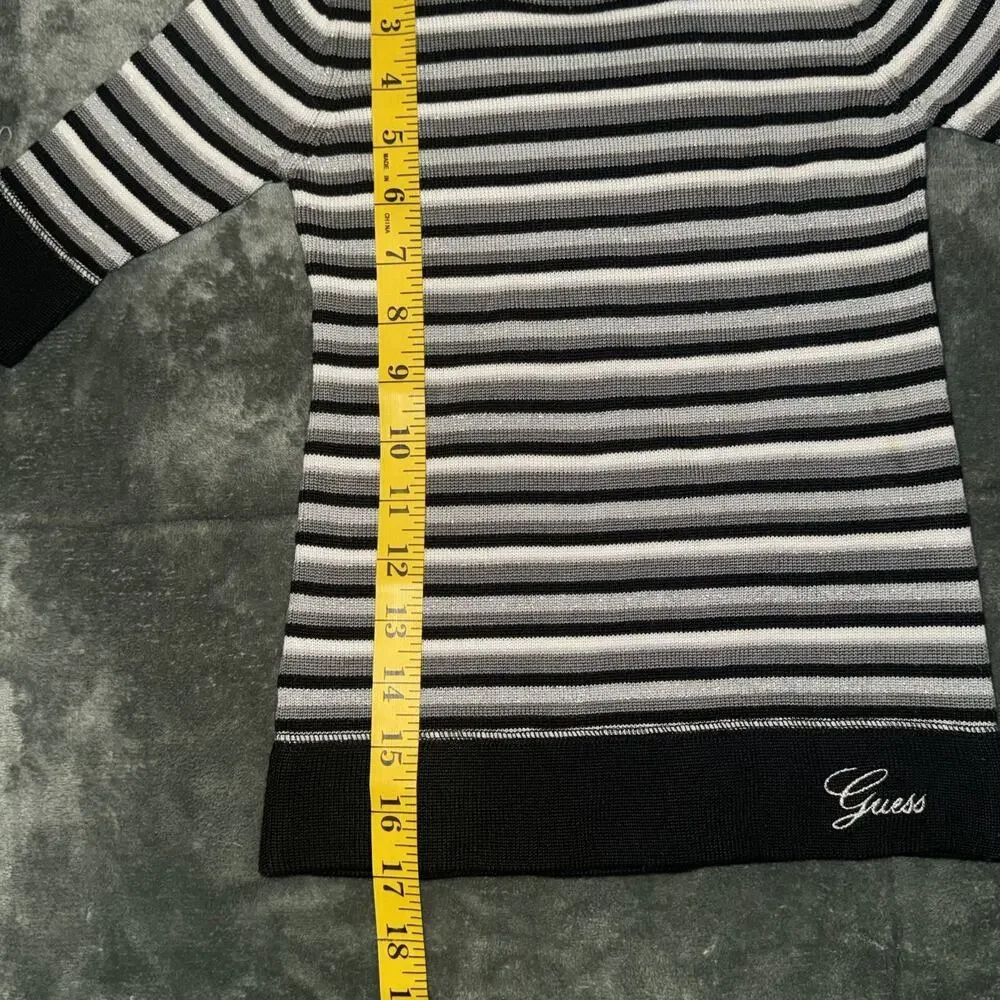 Guess Sweater Dress Kids 3T Black White Striped Crew Neck Long‎ Sleeve Pullover